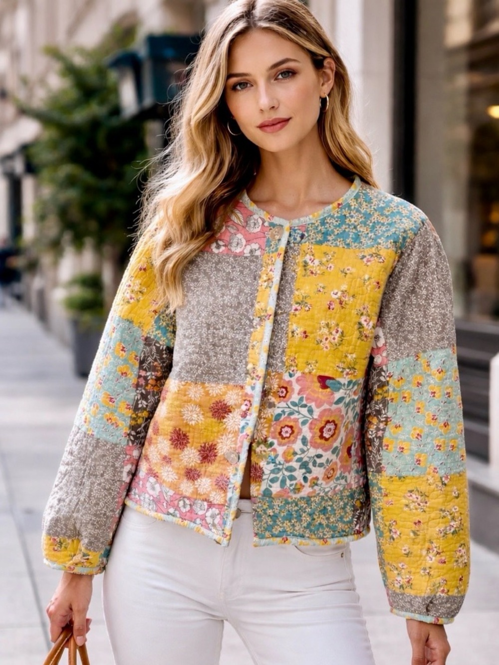 🧵 HANDMADE Patchwork and Floral Short Quilt Jacket S/M
